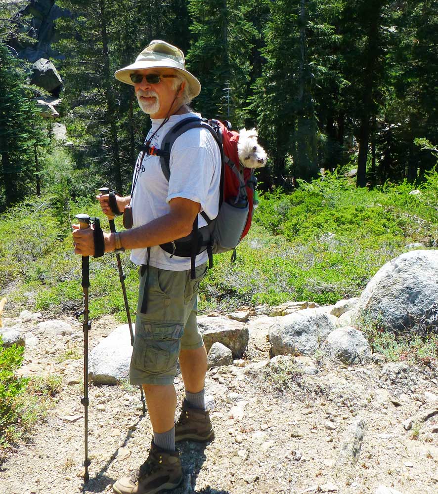 Geoff Panek and Biggs hiking